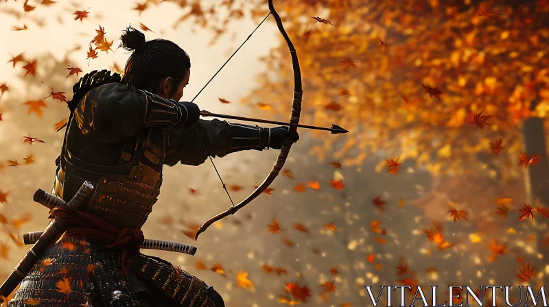 Warrior Archer Amidst Falling Leaves