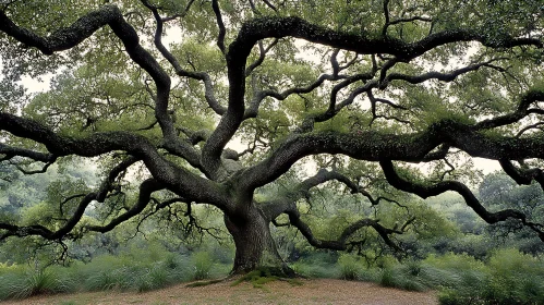 Ancient Tree Canopy in Lush Green Forest