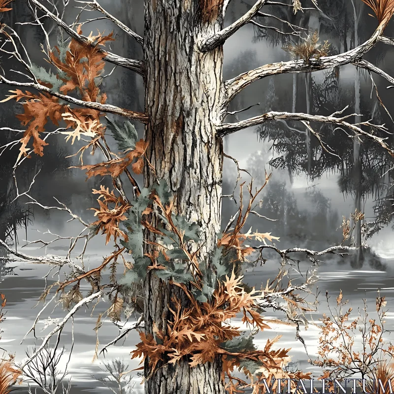 Monochrome Forest Tree with Autumnal Touch