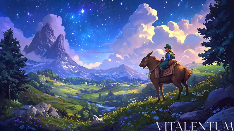 Starlit Journey in the Hills AI Image