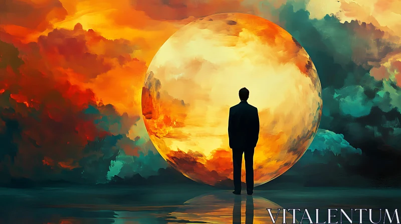 Figure Gazing at a Giant Orb Painting
