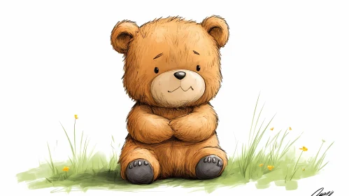 Cute Bear on Grass