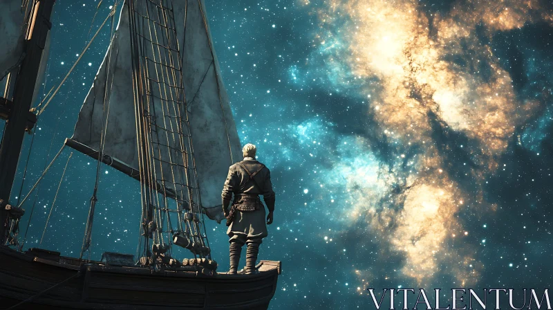 Man on Ship Gazing at Starry Sky
