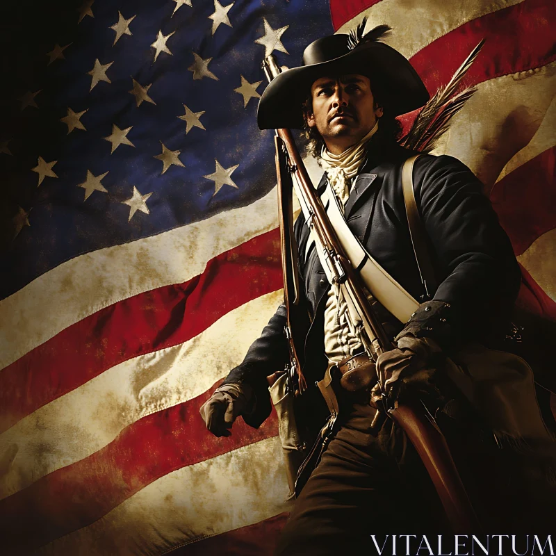 Revolutionary War Hero with American Flag AI Image