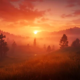 Tranquil Sunset Landscape with Fog