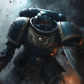 Armored Warrior in Smoky Battlefield