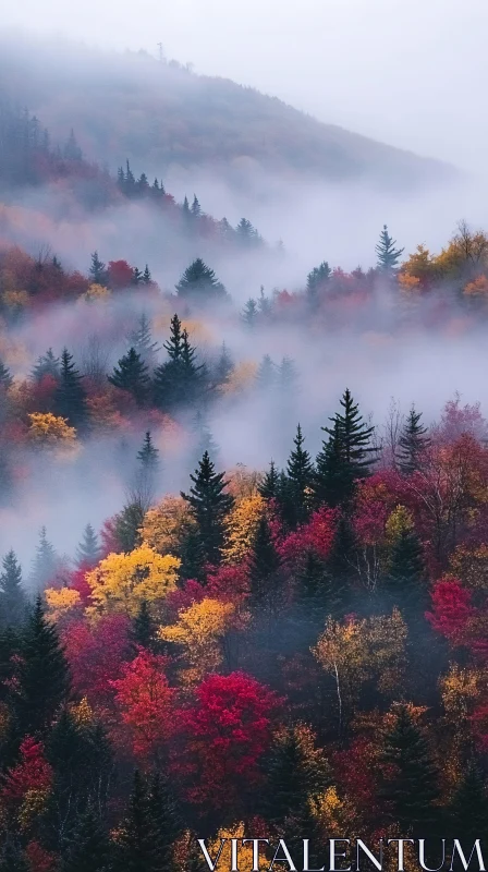 Foggy Autumn Forest Landscape AI Image