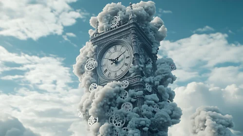 Clock Tower with Gears and Steam