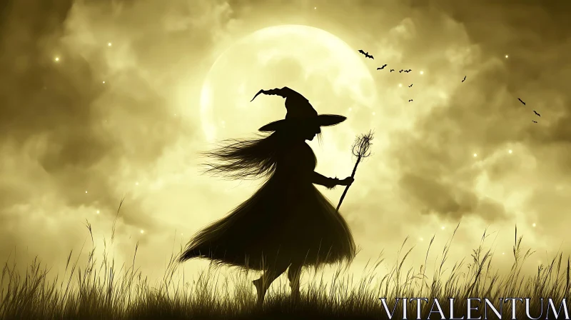 Mystical Witch and Moonlit Scene