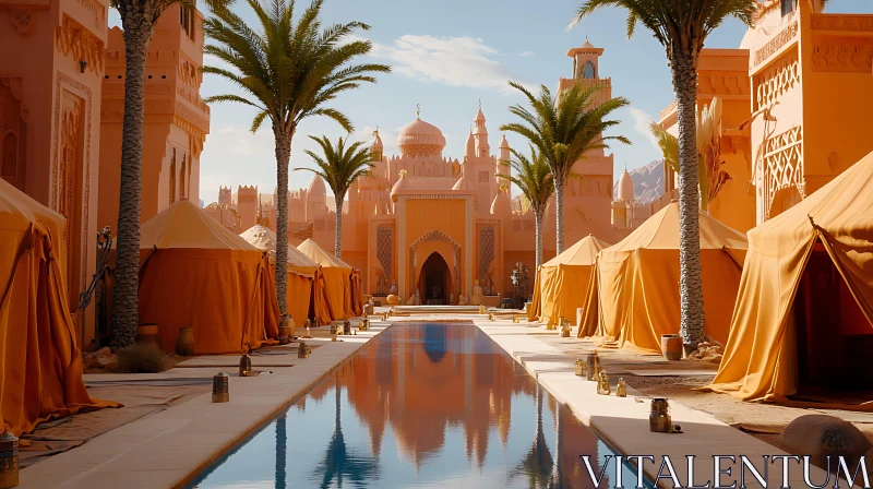 Peach Buildings and Palm Trees in Morocco