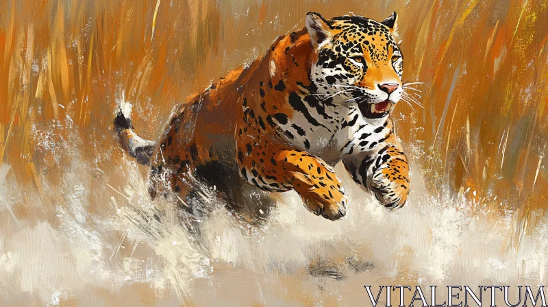 Jaguar Running Through Water Painting