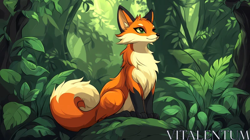 Illustration of a Fox in a Green Forest