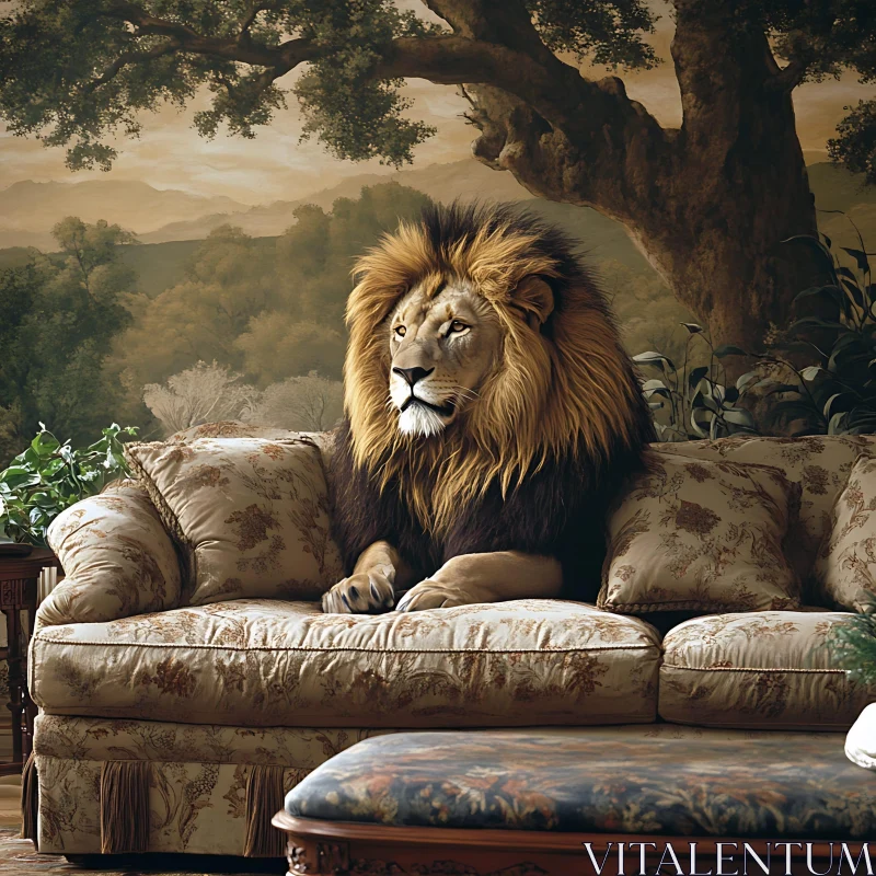 Regal Lion Lounging AI Image