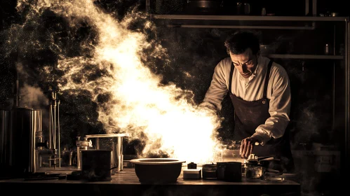 Man Embraces Fire in Culinary Creation
