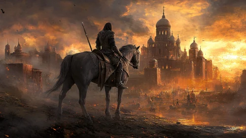 Equestrian Knight in Ancient Cityscape