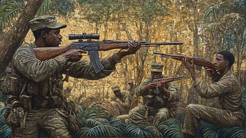 Camouflaged Warriors in Lush Greenery