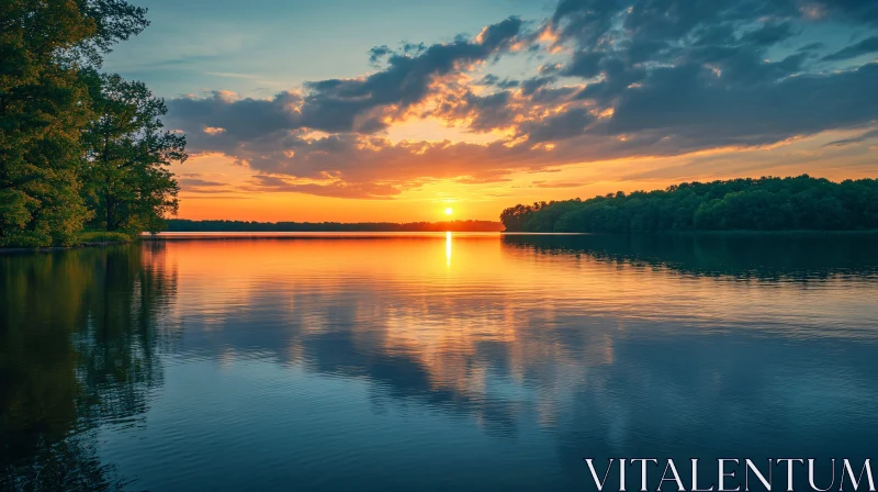 Serene Sunset Over Lake Landscape