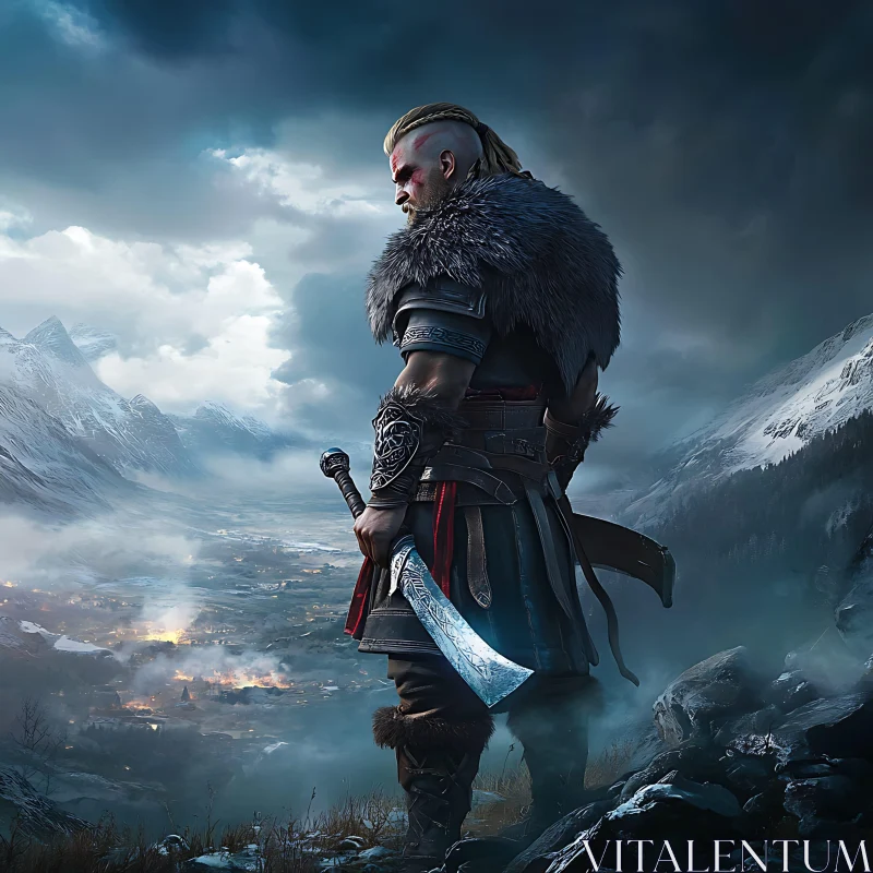 Viking Warrior in Mountainous Landscape