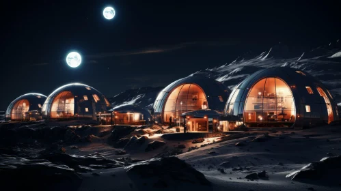 Futuristic Village on the Moon at Night | 3D Render
