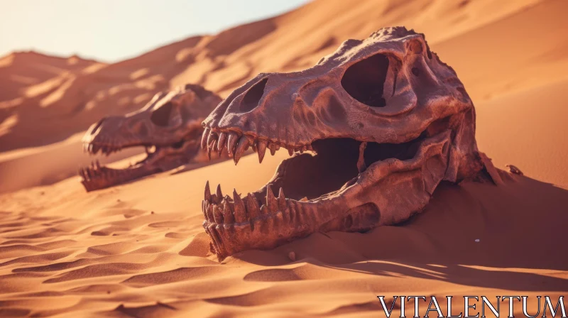 Mysterious Dinosaur Skulls on a Desert Landscape - A Captivating Image AI Image