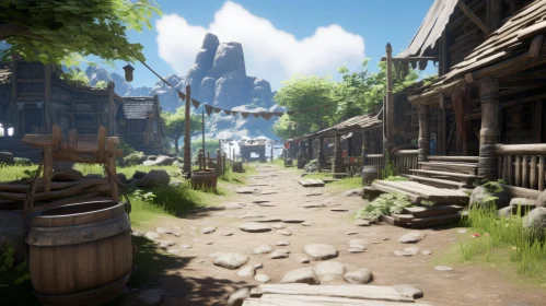Old Town Street in Video Game: A Rustic Naturalism Masterpiece