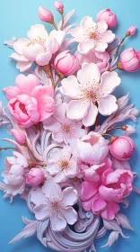 Pink and White Floral Arrangement on Blue Background