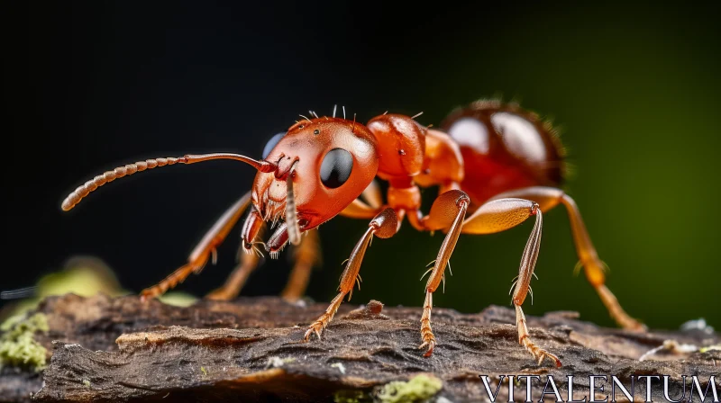 Red Barn Ant on Bark - Nature's Intense Display AI Image