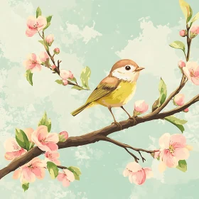 Pastel Bird and Flower Illustration