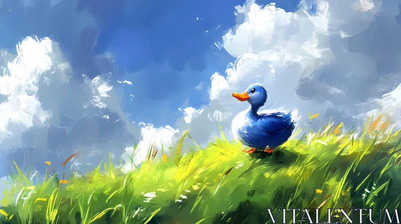 Idyllic Scene of a Blue Duck on a Hill AI Image