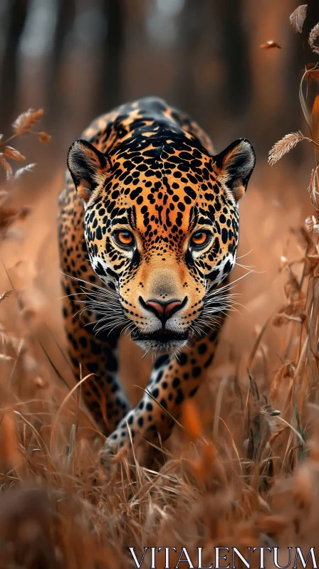 AI ART Leopard Prowling Through Grasses