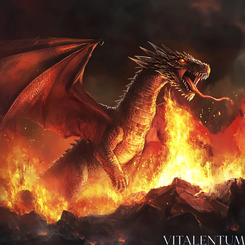 AI ART Fiery Dragon Illustration