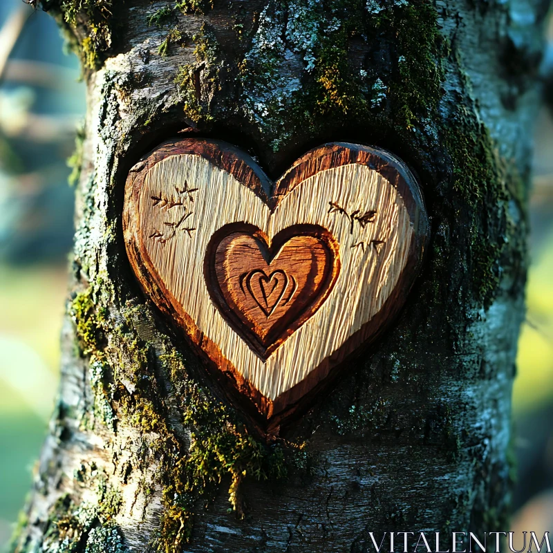 Wooden Heart on Mossy Tree AI Image