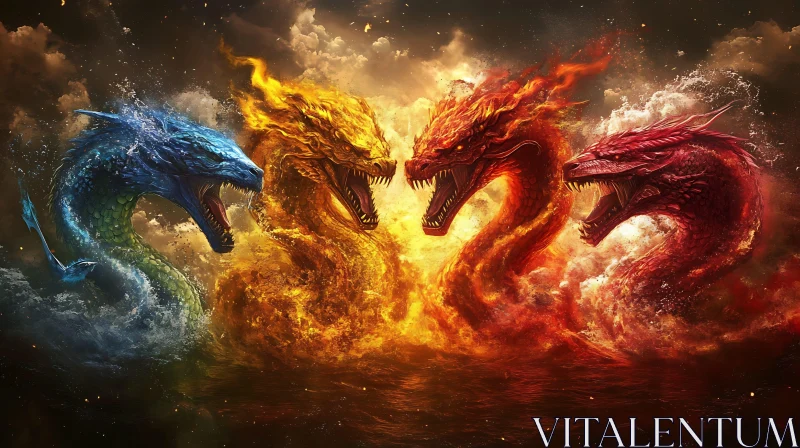 AI ART Dragons of Elements: Fire, Water, Earth, Air