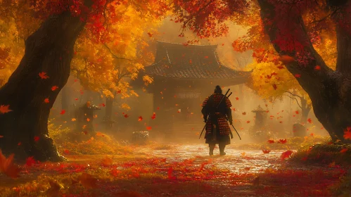 Samurai in Autumnal Temple Garden