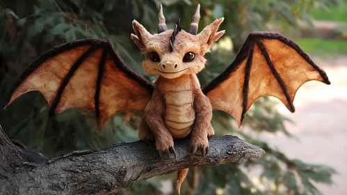 Plush Dragon on a Tree Limb