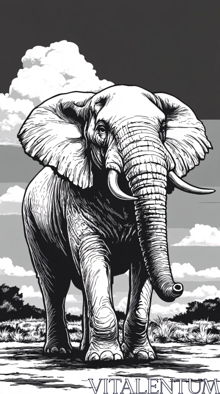 Elephant in the Savannah Illustration AI Image