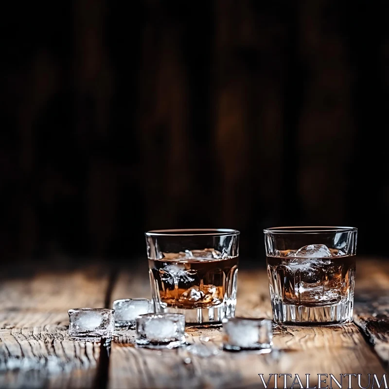 AI ART Amber Whiskey with Ice Cubes