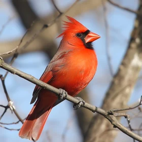 Cardinal Bird Portrait on Tree Branch