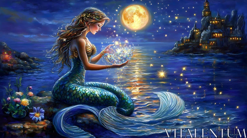 AI ART Mystical Mermaid with Starry Orb