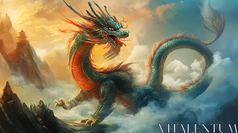 Chinese Dragon in Mystical Landscape AI Image