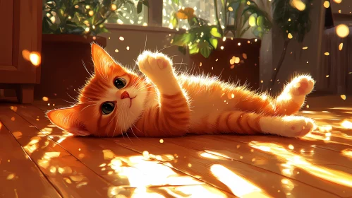 Sunlit Playtime with Orange Tabby