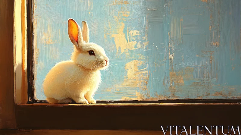 Tranquil Rabbit on a Windowsill AI Image