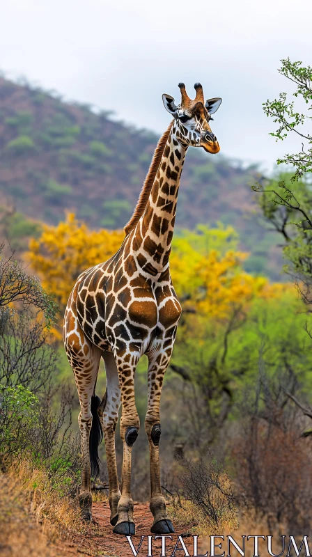 Giraffe in Vibrant Safari Landscape AI Image