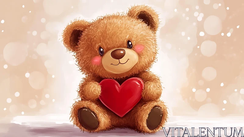 Cute Teddy Bear Holding Red Heart AI Image