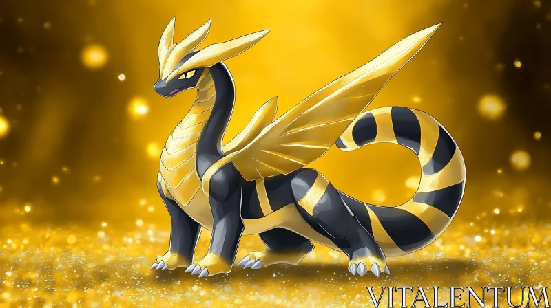 AI ART Dragon with Golden Wings and Stripes