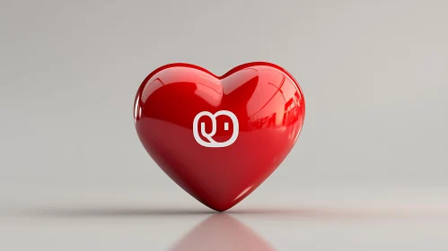 Glossy Red Heart with White Logo