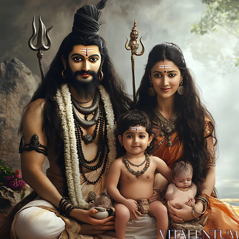 Spiritual Family Harmony: A Portrait of Deities AI Image