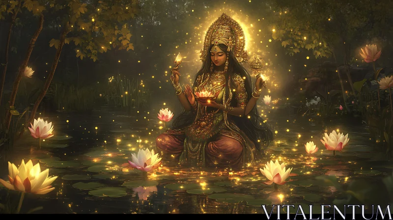 Serene Goddess with Lotus Flowers AI Image