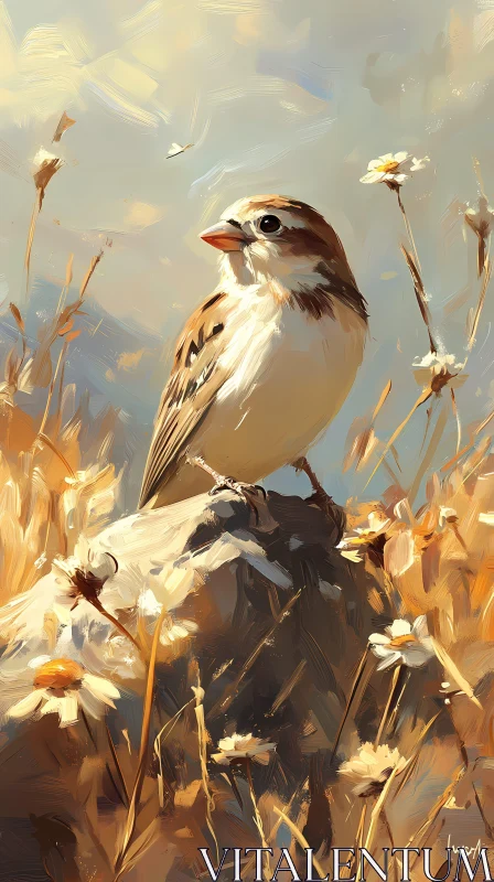 Artistic Sparrow in Nature's Embrace AI Image