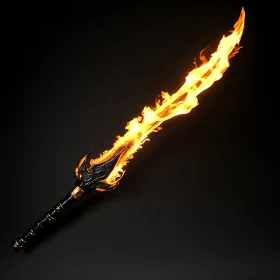 Fiery Sword on Black Background